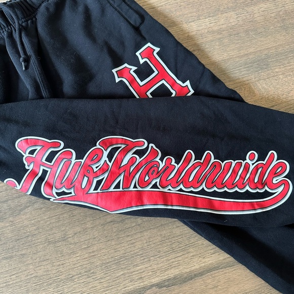 Huf Cracker Jack Fleece Sweatpants-Huf Worldwide-Size Small-Black and Red - Picture 6 of 13
